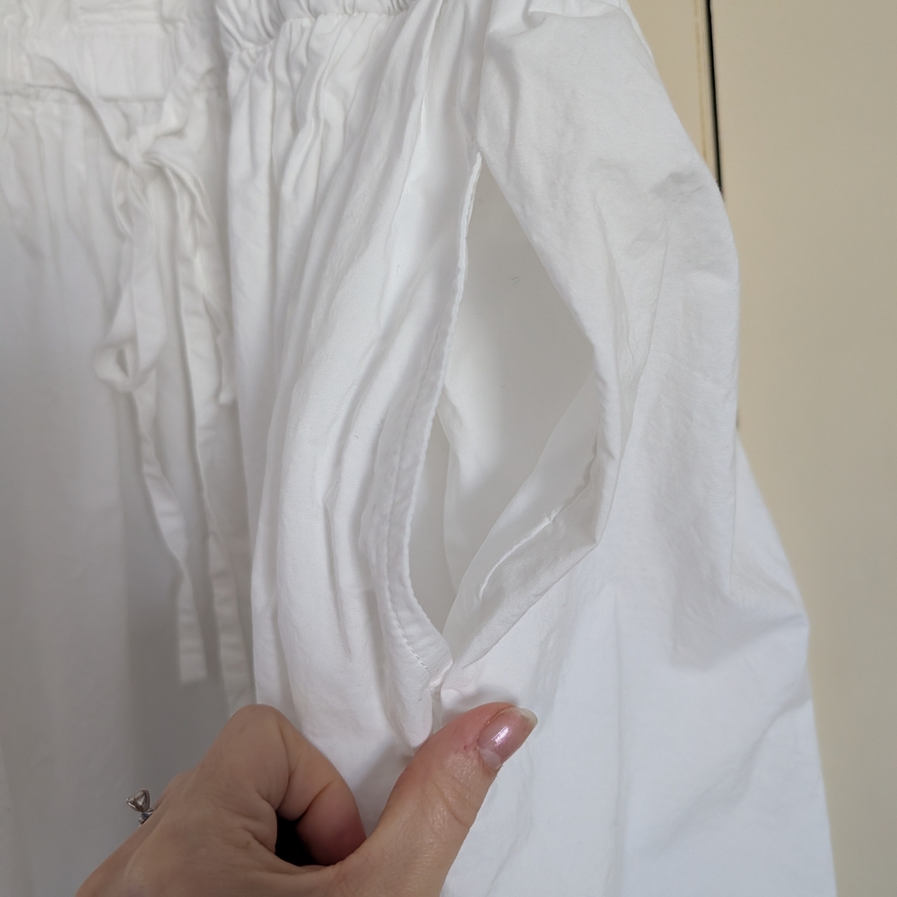 Women’s White Midi Dress with Eyelet Hem Puff Sleeve Cottage Core Size M - Picture 10 of 10